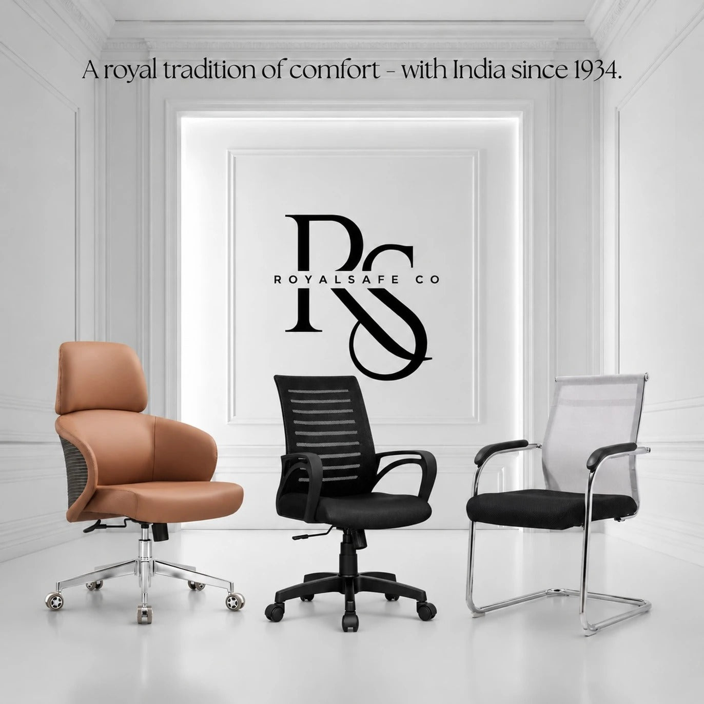 Royal Safe co High Back Ergonomic Office Chair | Heavy Duty Metal Base | Mesh Office Arm Chair (Grey & Black)