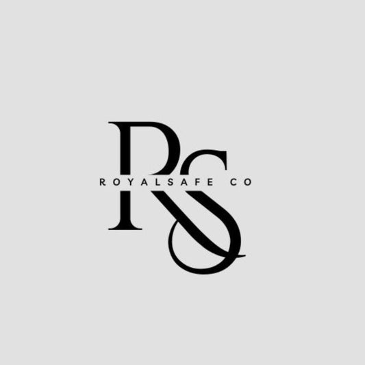 RoyalSafe Co logo with stylized black letters RS on light gray background