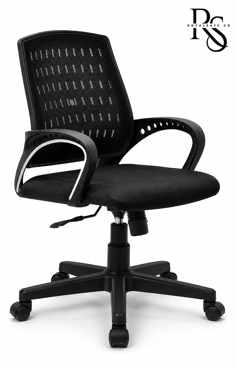 Royalsafeco Office Arm Chair – Fabric Mesh Mid-Back (Black) — Ergonomic Office Chair, Buy Online India