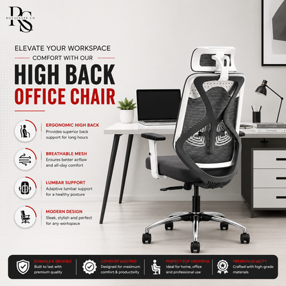 Royal Safe Co Ergolux High Back Ergonomic Office Chair with Heavy Duty Metal Base Mesh Office Adjustable Arm Chair