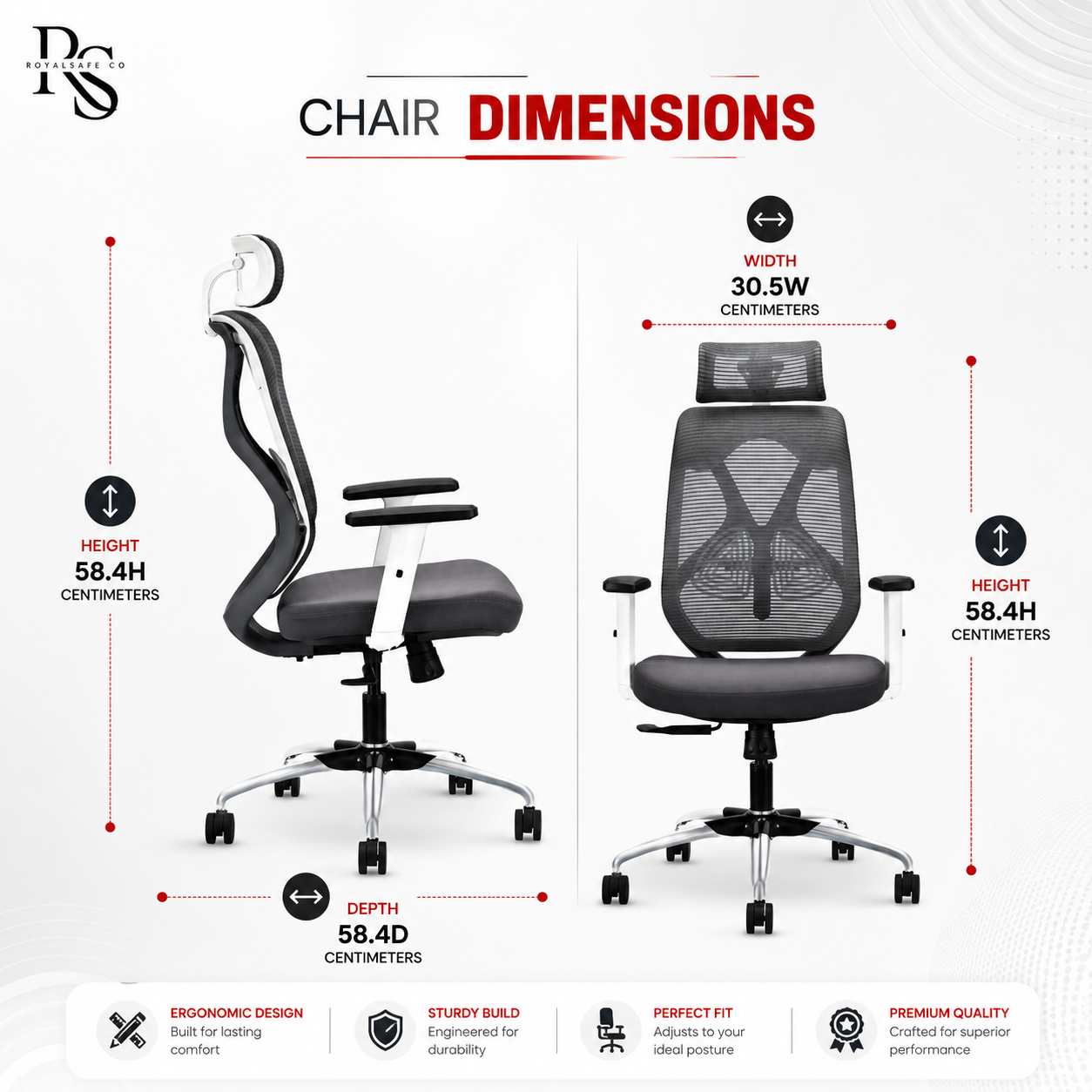 Royal Safe Co Ergolux High Back Ergonomic Office Chair with Heavy Duty Metal Base Mesh Office Adjustable Arm Chair