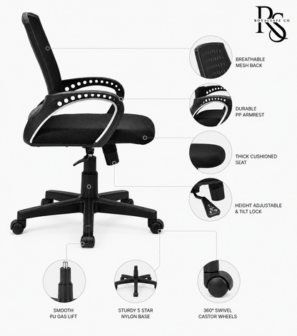Royal Safe Co Office Arm Chair – Fabric Mesh Mid-Back (Black)