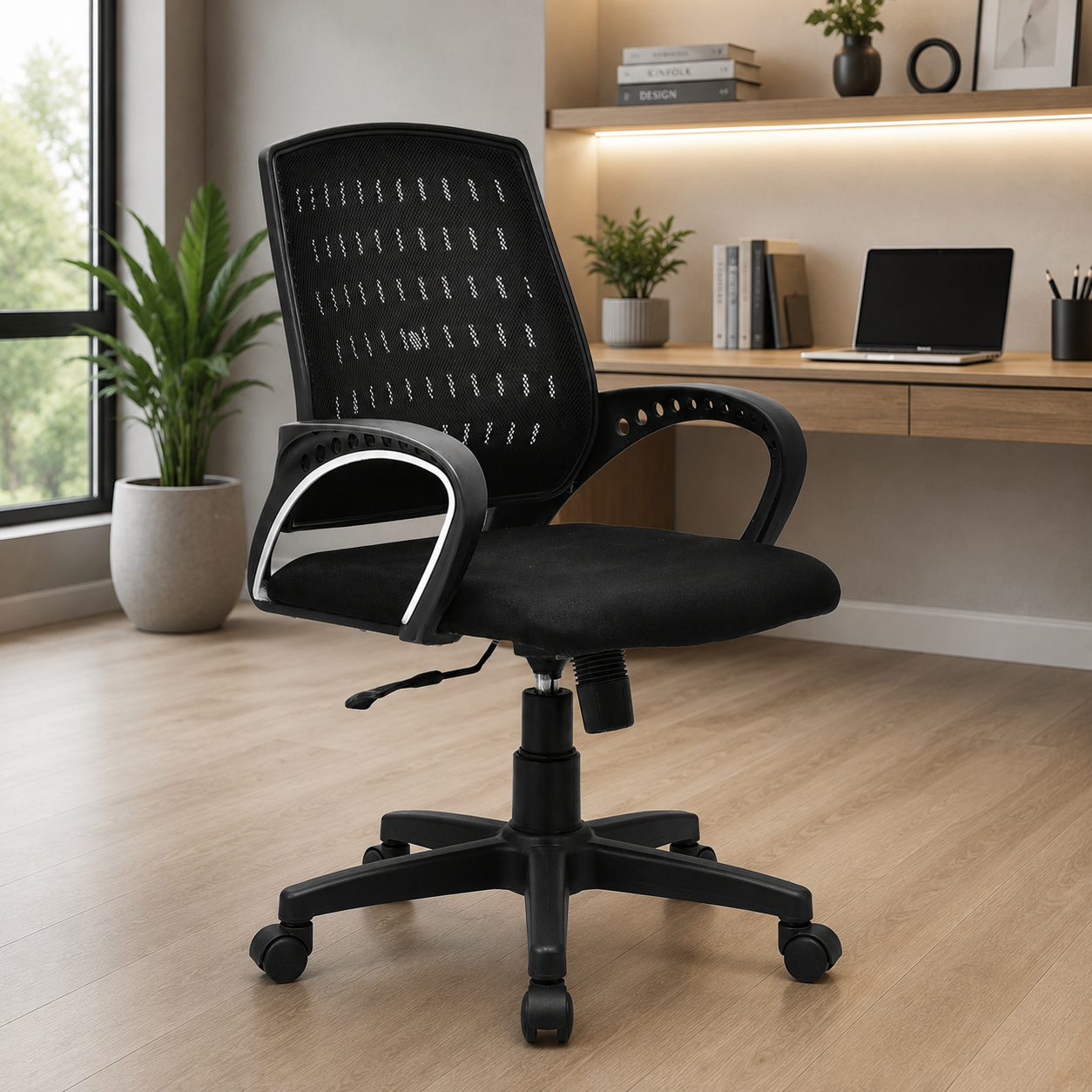 Royal Safe Co Office Arm Chair – Fabric Mesh Mid-Back (Black)