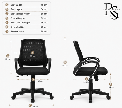 Royal Safe Co Office Arm Chair – Fabric Mesh Mid-Back (Black)
