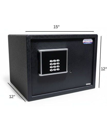 Black digital safe with electronic keypad and dimensions 15x12x12 inches from Royal Safe