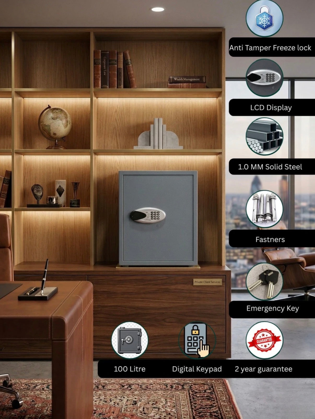 Velora Vision 100 L Digital safe locker with drawer and shelf inside, Heavy, Large Size Safe