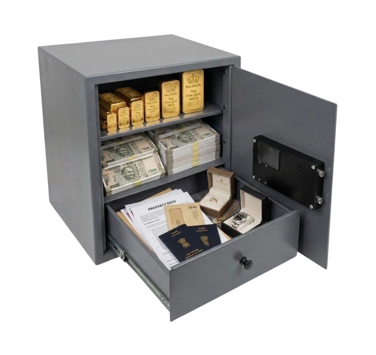 Velora Vision 100 L Digital safe locker with drawer and shelf inside, Heavy, Large Size Safe