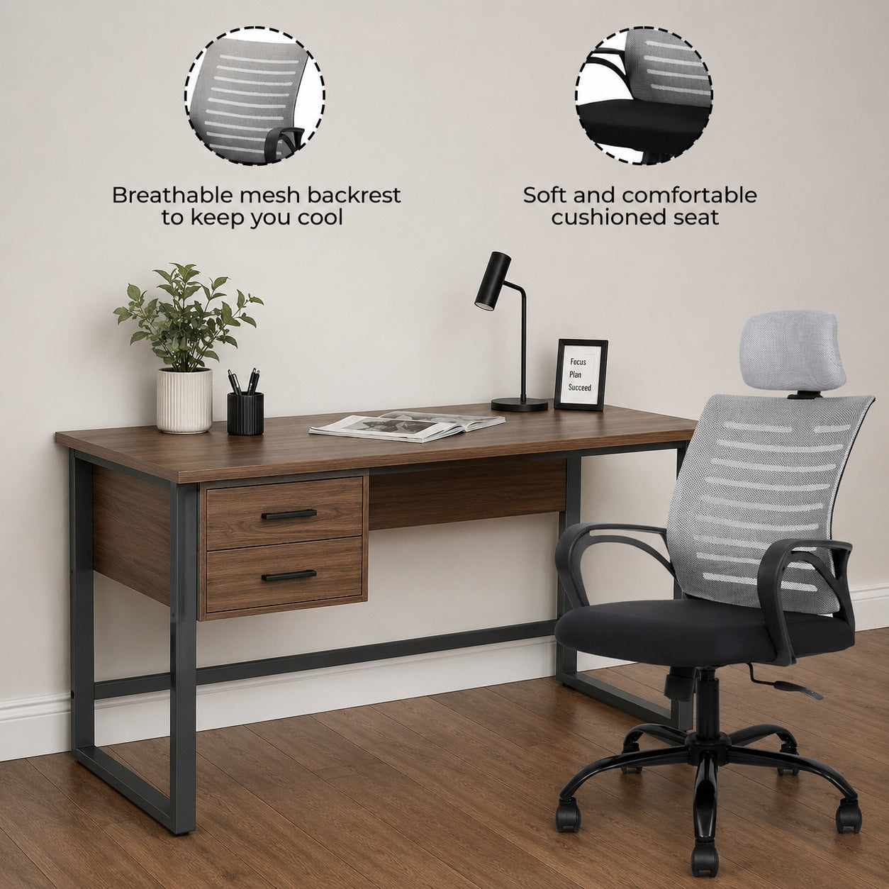 Royal Safe co High Back Ergonomic Office Chair | Heavy Duty Metal Base | Mesh Office Arm Chair (Grey & Black)