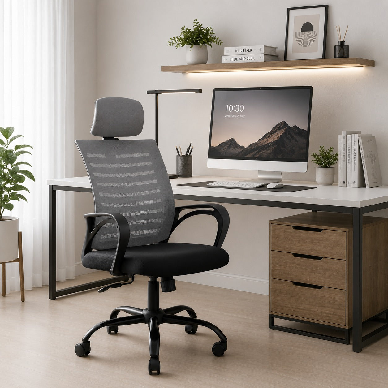 Royal Safe co High Back Ergonomic Office Chair | Heavy Duty Metal Base | Mesh Office Arm Chair (Grey & Black)